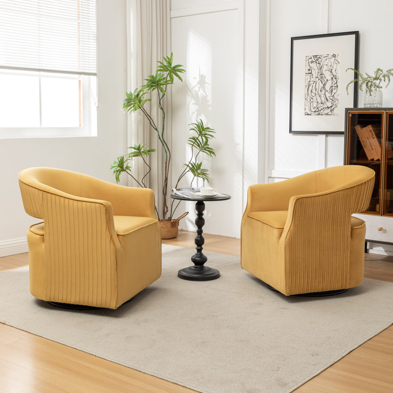 Fumiyo Velvet Swivel Barrel Chair, Yellow