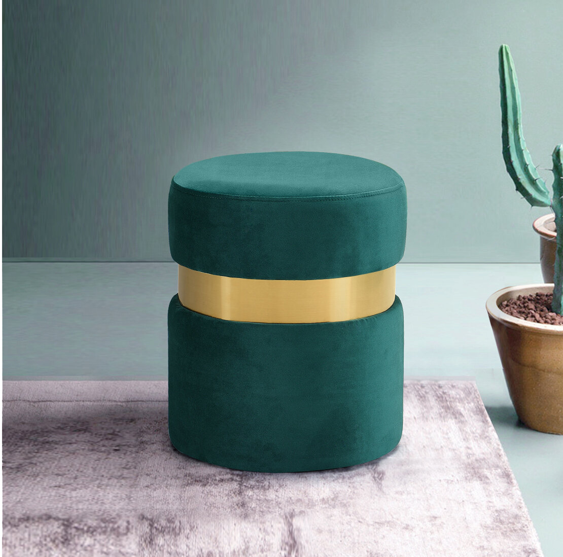 Round Pouf Ottoman in Vinyl Green Clean Designs Kansas City