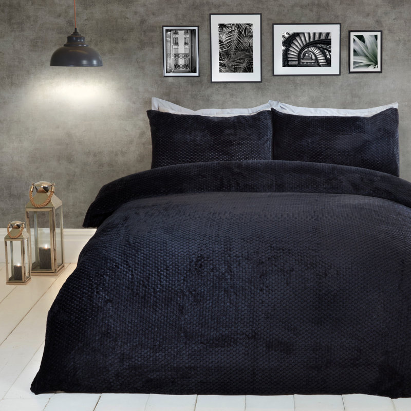 Laguna Polyester Solid Colour Duvet Cover Set with Pillowcases, Super King - 2 Standard Pillowcases, Black