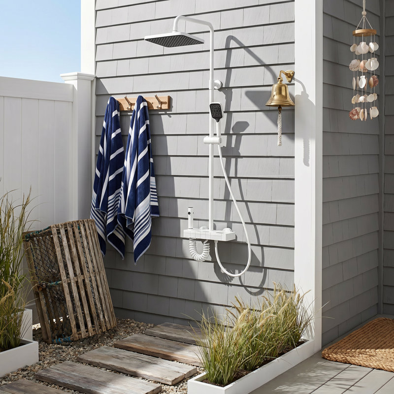 Ensemble de douche d'extérieur avec affichage intelligent à DEL - Ensemble de douche encastré en aluminium, douchette et tuyau, sortie cachée