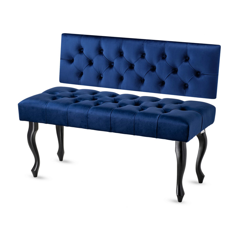 Jerez Velvet Upholstered Bench, H40 x W100 x D30cm, Dark Blue/Black