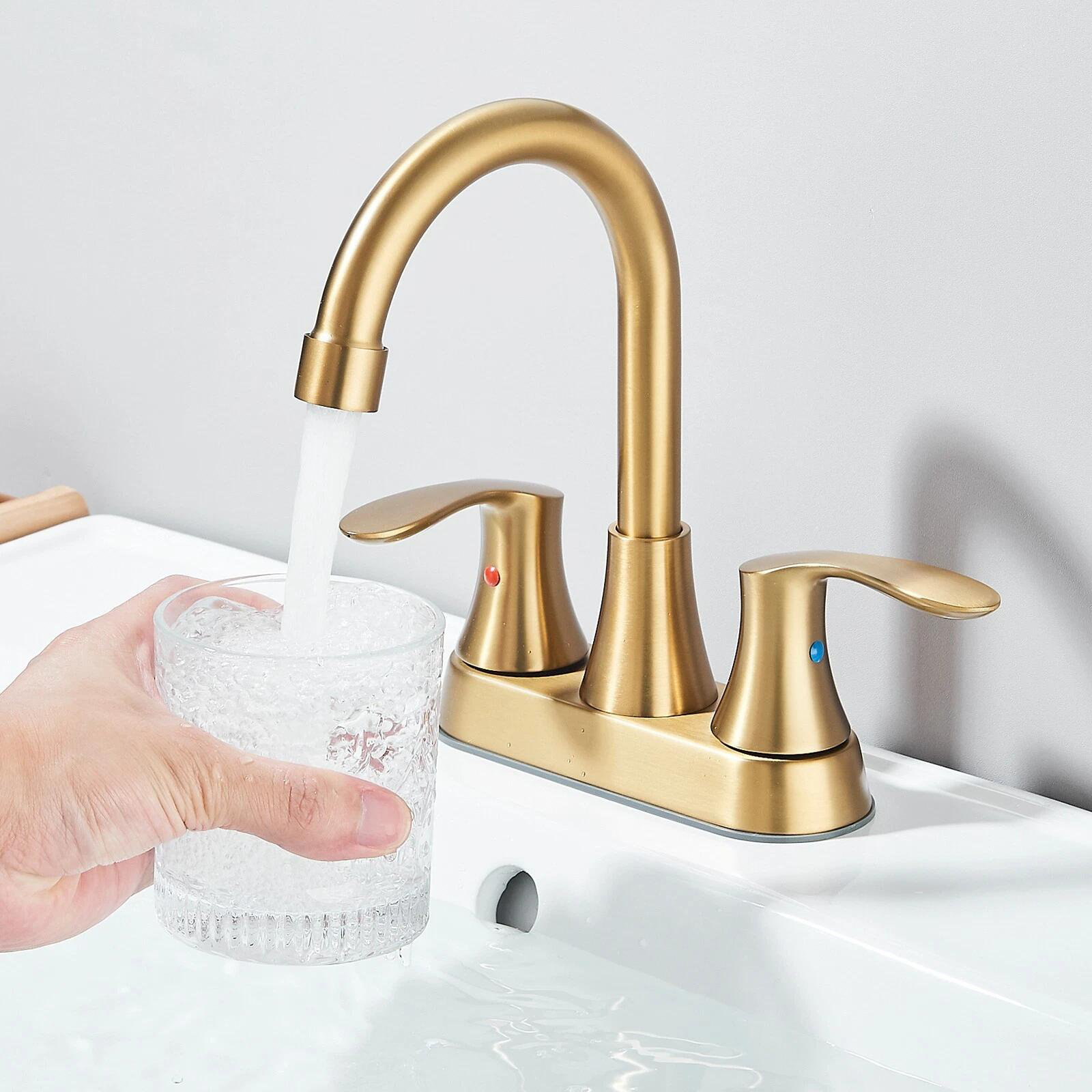 Senlesen Bathroom Sink Faucet 3Hole 2Handle 4in Centerset Vanity Mixer with Pop Up Drain | Wayfair