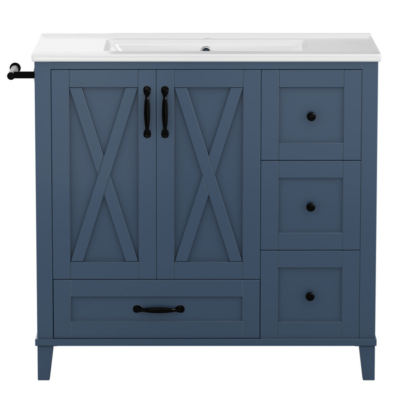Meuble-lavabo élégant 36 "avec lavabo en céramique, Navy Blue