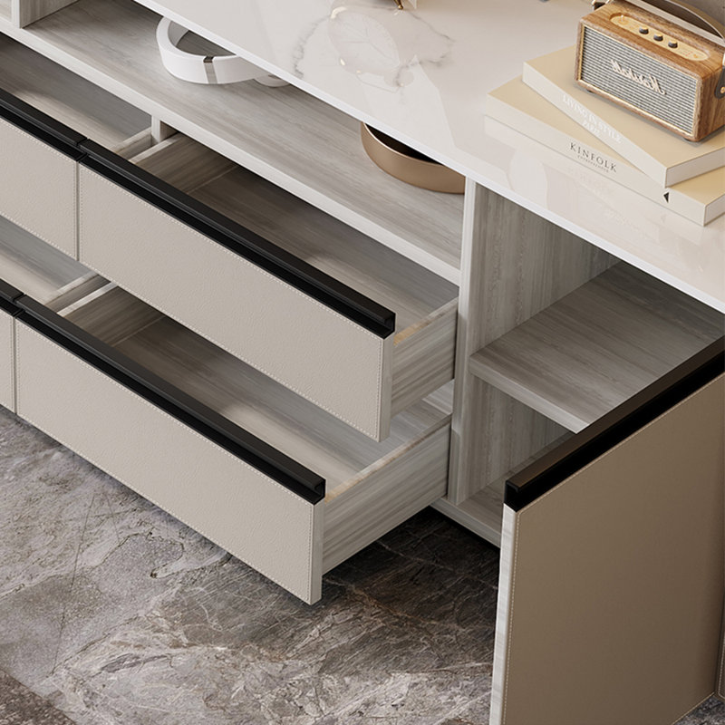 Meuble télé haut de style crème du plancher au plafond, Orange / blanc / gris, 94.48"