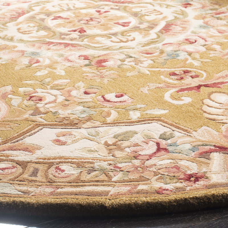 Tapis vert/beige/rose en laine touffeté à la main Priscila, Rond 8 pi
