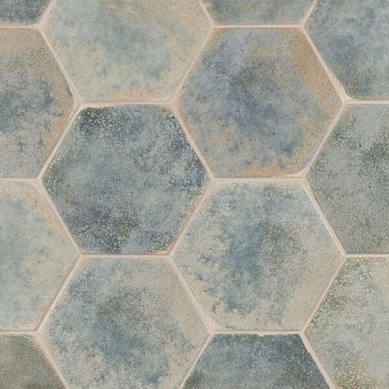 Kalay 9" Hexagon Polished Porcelain Tile, Green