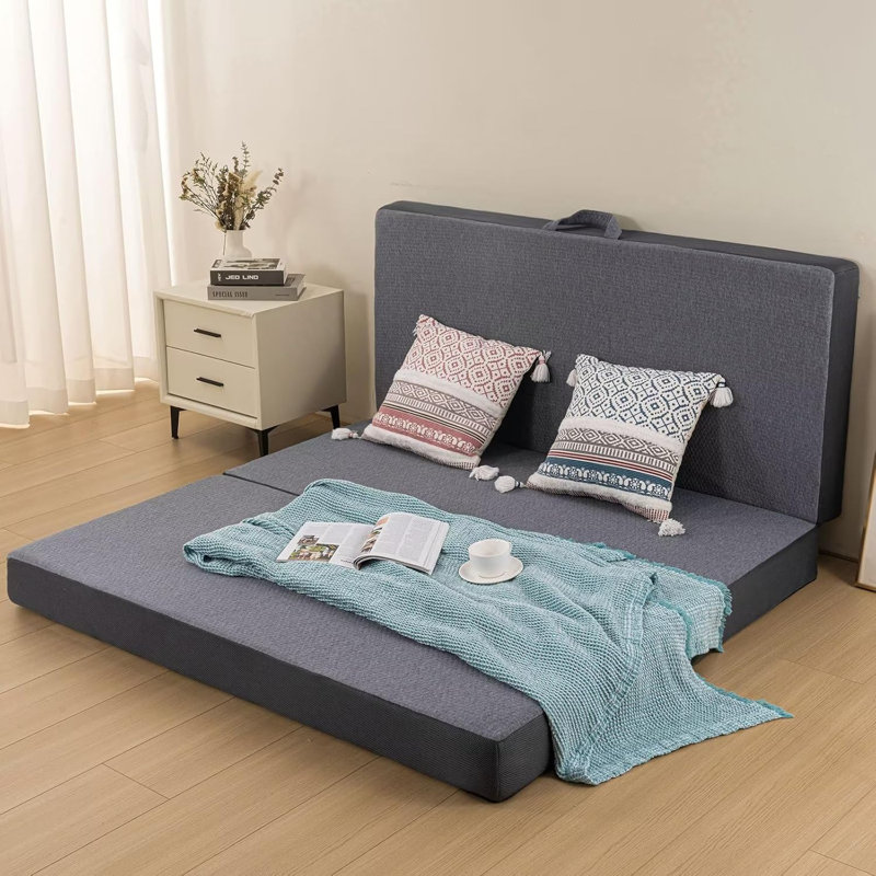 Tri-Fold matelas en mousse à mémoire de forme, matelas de futon pliable dans une boîte de soutien supplémentaire, matelas escamotable pliable portable avec housse lavable amovible