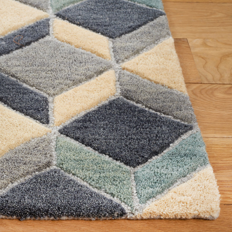Geometric Beige and Gray Hand-Tufted Wool Area Rug