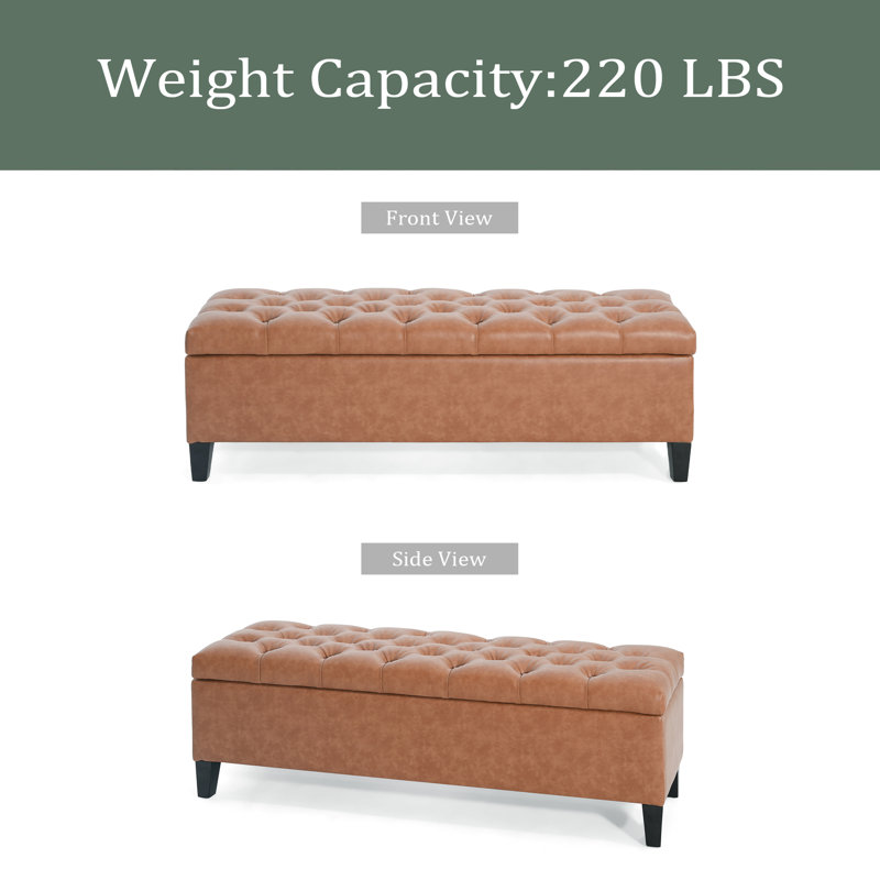 Upholstered Button Tufted Storage Ottoman, PU