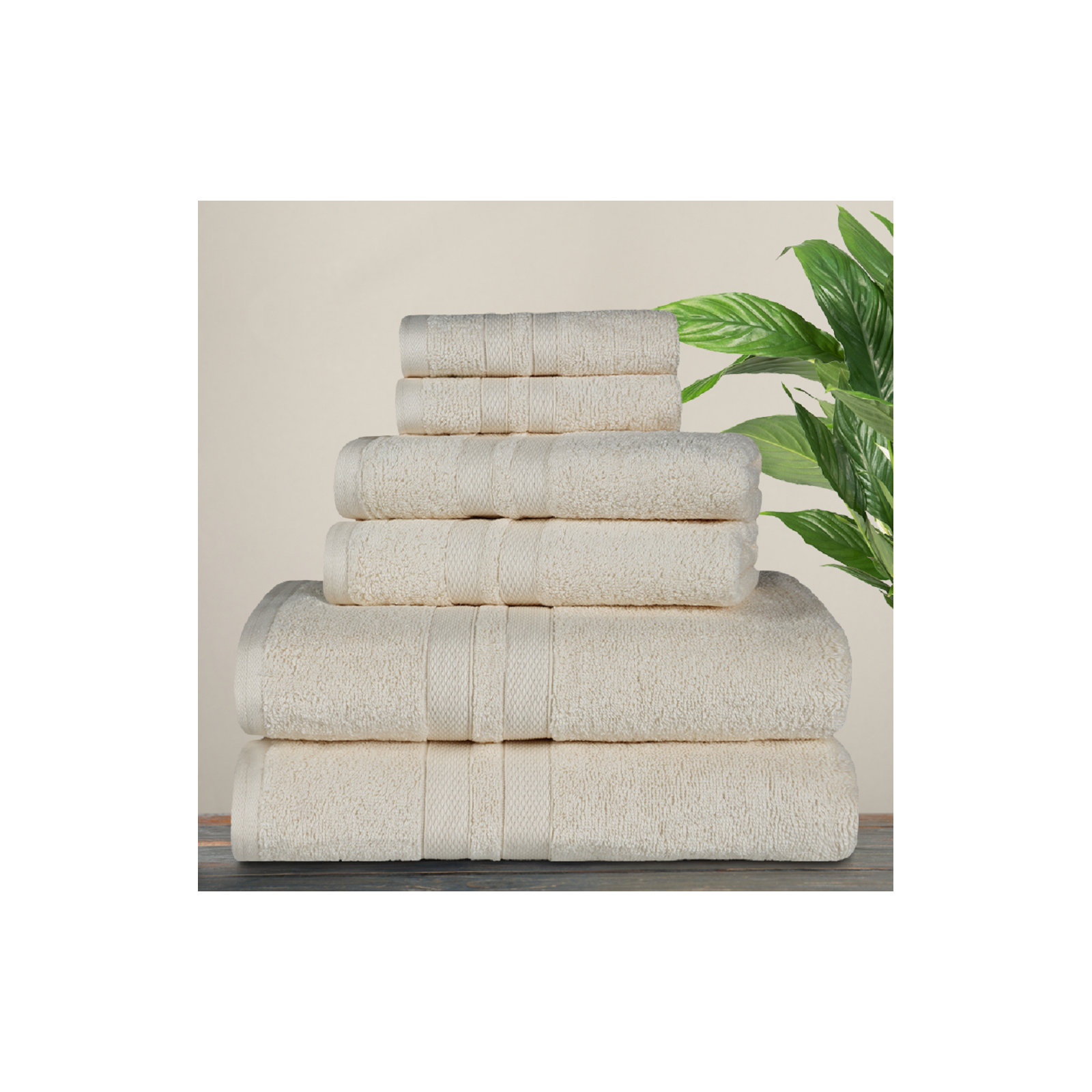 Amoy Soft 6 Piece 100% Cotton Towel Set, Ivory