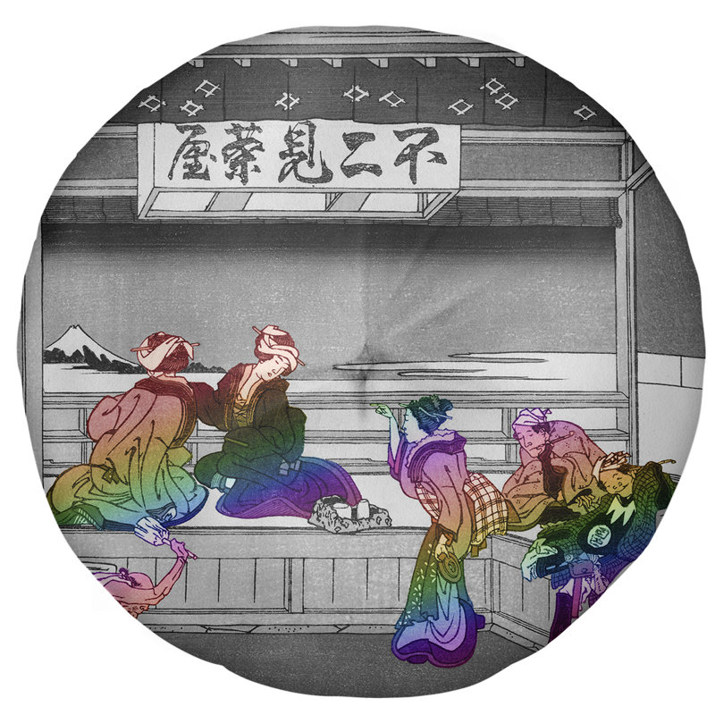 Coussin Katsushika Hokusai Yoshida at Tokaido, 31,5 po x 63 po, Gris / mauve / vert