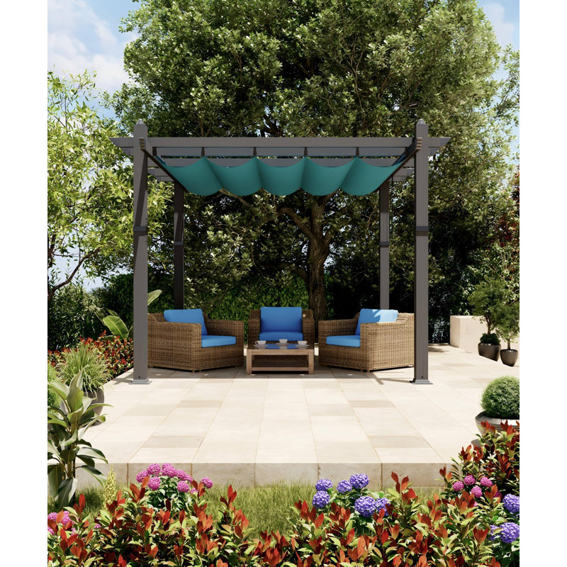 Pergola à auvent rétractable en aluminium, pavillon d'extérieur moderne avec finition grain de bois, imperméable, UPF 50+