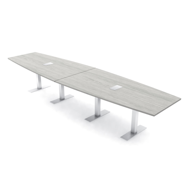 Table de conférence en forme de bateau avec base en T en métal | Unité électrique, L 168 po x l 48 po, Sel Lakeland