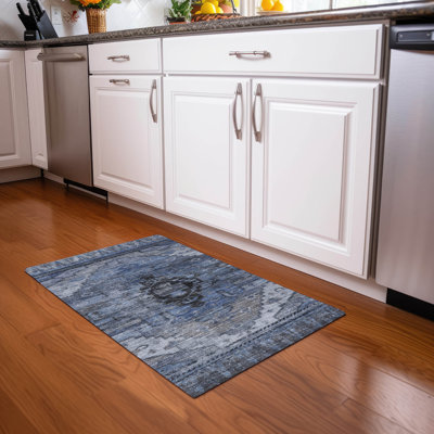 Machine Washable Indoor/Outdoor Xhevrie Blue Rug