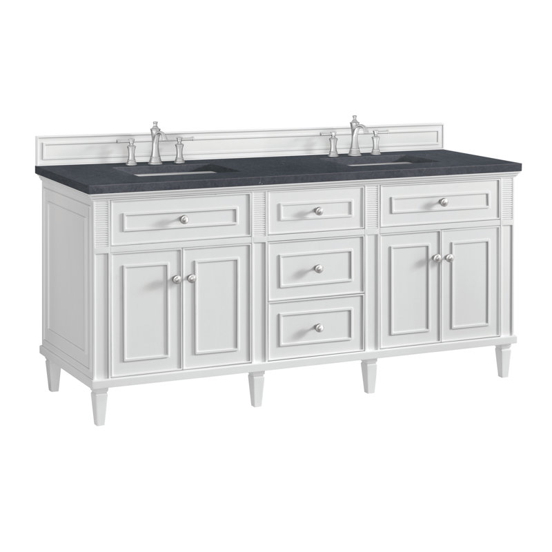 Lorelai 72'' W Double Vanity, Bright White, Charcoal Soapstone, 8" Widespread