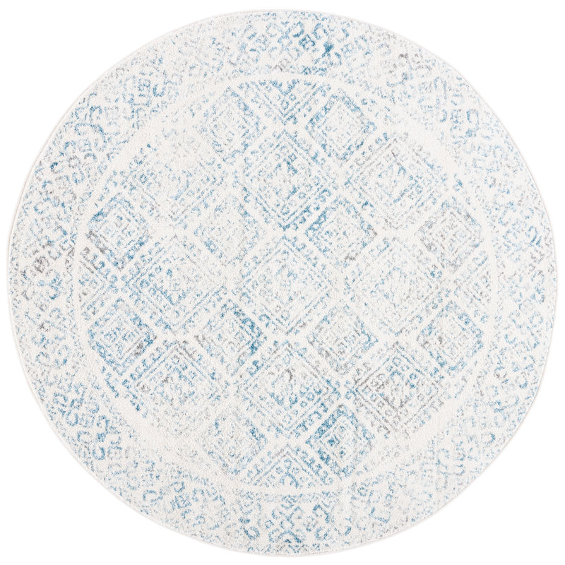 Tapis ivoire / turquoise Dickson, Rond 6 pi 7 po