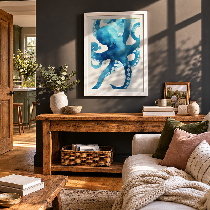 Flowing Octopus Coastal - Print, A1 - 84.1 x 59.4 cm, White