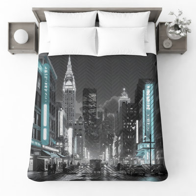 Couvre-lit matelassé rétro Cityscape Night toutes tailles