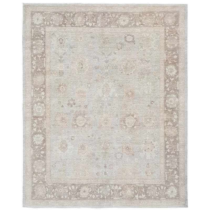 Tapis unique gris, brun et bleu de 7 pi 9 po x 9 pi 7 po