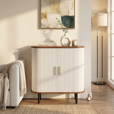28" Modern Fluted Bar Cabinet with Storage Drawer & Hidden Side Compartments