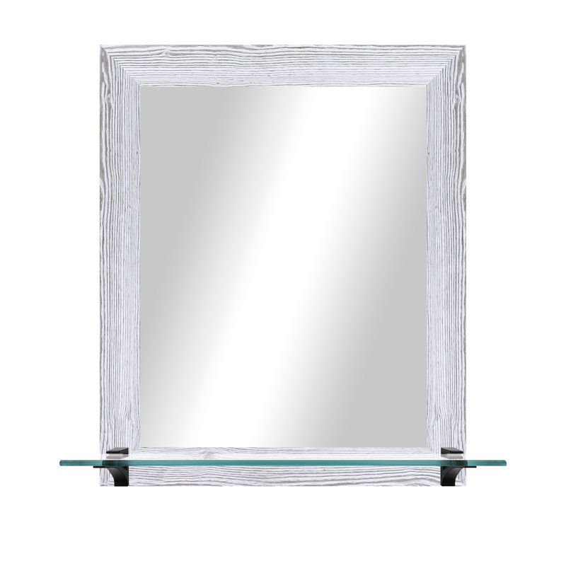 Kridia Flat Wall Mirror, Vertical, White Distressed/Matte Black, 25.5" H x 21.5" W