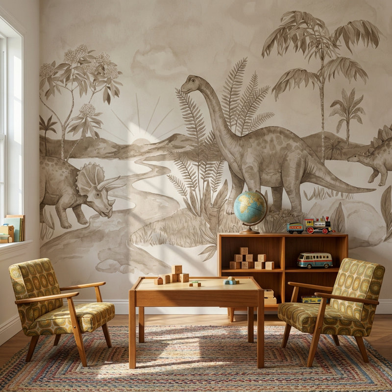 Papier peint paysage de dinosaure préhistorique, 140"x108", Peler et coller