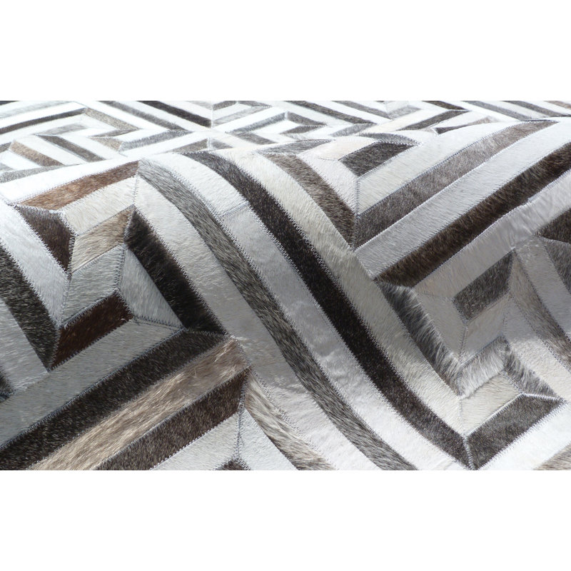 Natural Hide Cowhide Geometric Area Rug, Rectangle 9' x 12'