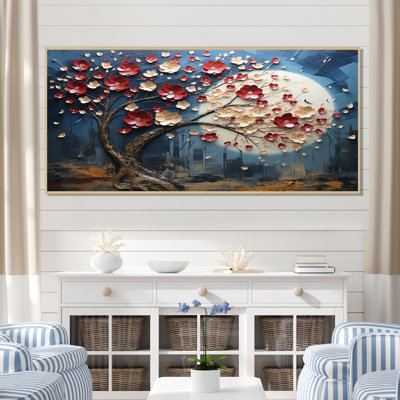 Fleur rouge et or au clair de lune beauté I - arbre, art mural
