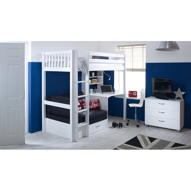 Solorzano European Single (90 x 200cm) High Sleeper Loft Bed Bed with Bookcase, Black