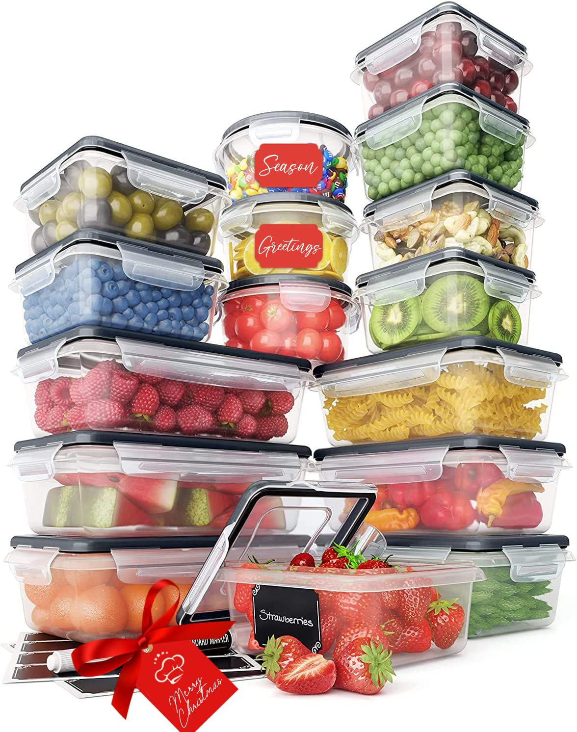 Cheer Collection Set of 14 Airtight Food Storage Plastic Containers, Clear