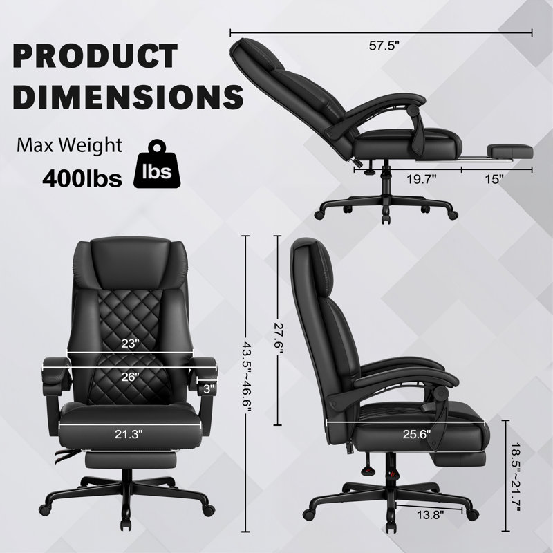 Massage Office Chair, Heated Reclining Chair, Ergonomic Executive Chair with Footrest, Faux Leather, Black