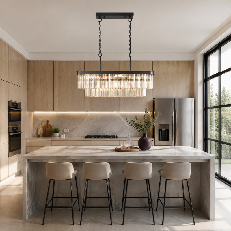 Lustre rectangulaire en cristal noir à 11 lumières de 34 pouces, suspension moderne à 2 niveaux K9, Matte Black