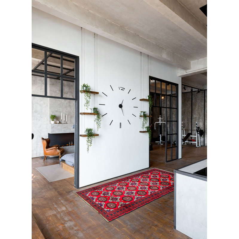 Tapis rouge en laine noué à la main de conception unique 3 pi 8 po x 6 pi 4 po Teimani