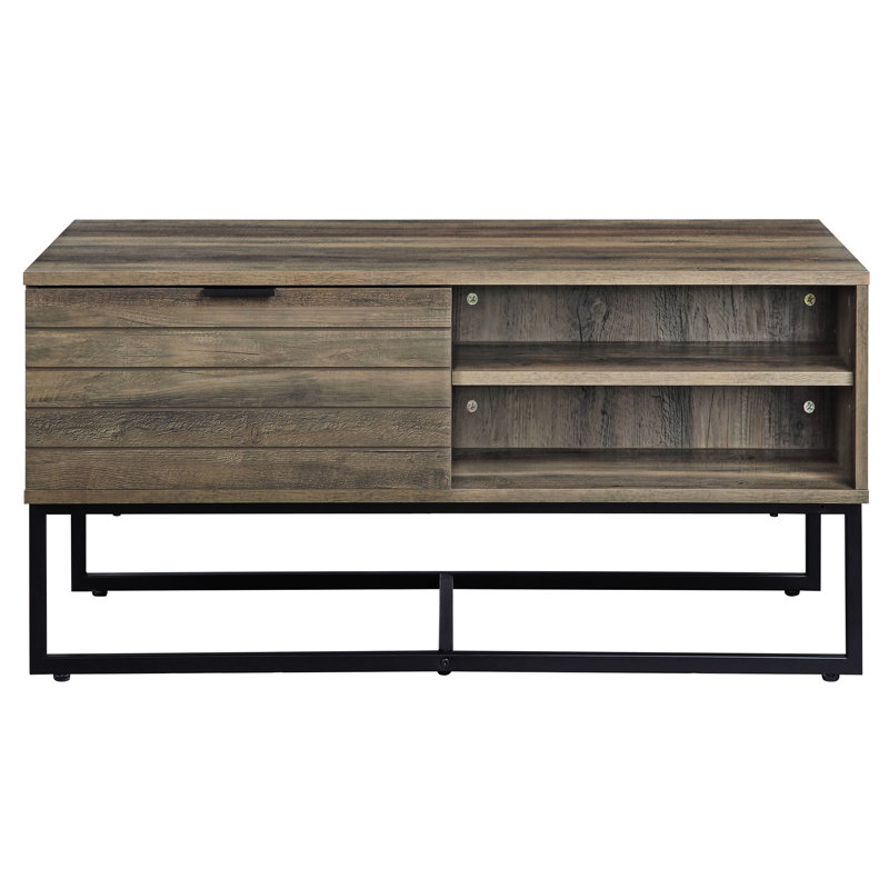 Table basse avec aspect chêne rustique et rangement pratique en bois et métal