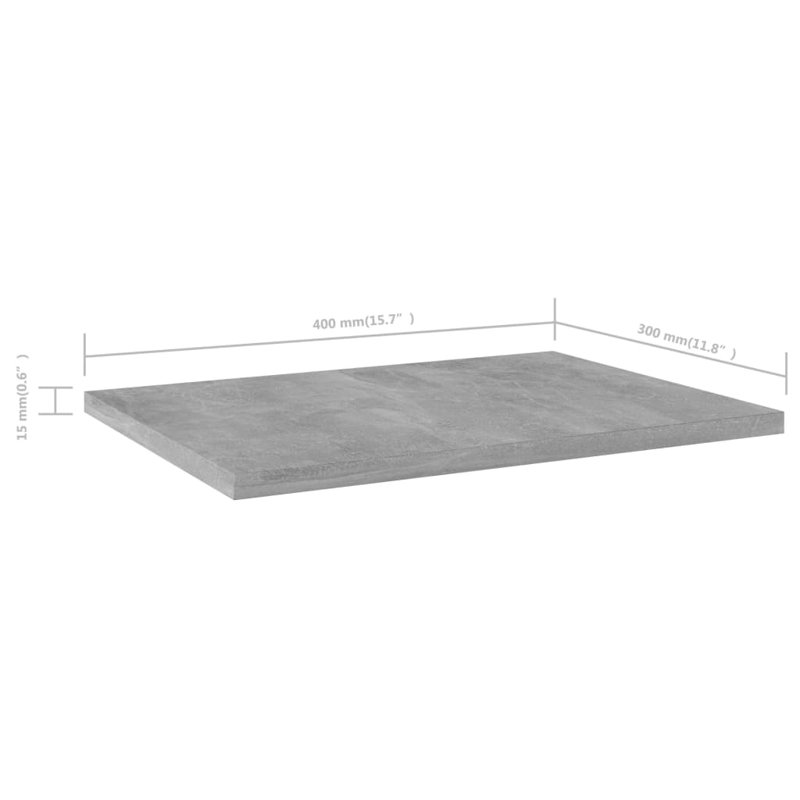 Bookshelf Boards 8 pcs Engineered Wood, Concrete Gray, (8 Shelves) 0.59" H x 15.75" W x 11.81" D