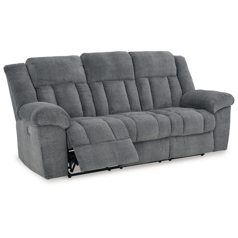 Slate Gray Fabric Power Reclining Sofa with Adjustable Headrest