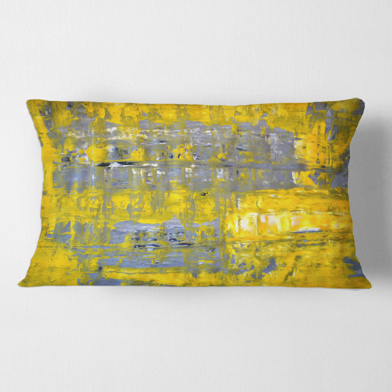 Rectangle, jaune rencontre l'art abstrait abstrait gris I - Coussin décoratif moderne