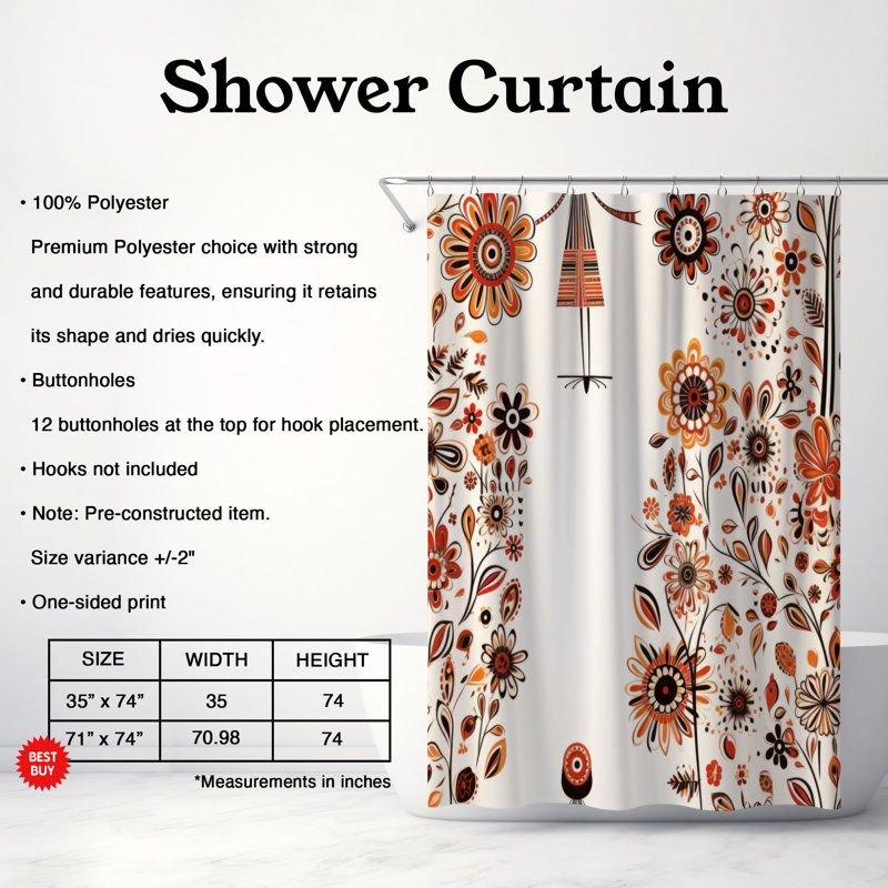 Delrae Abstract Shower Curtain, 74"H x 71"W