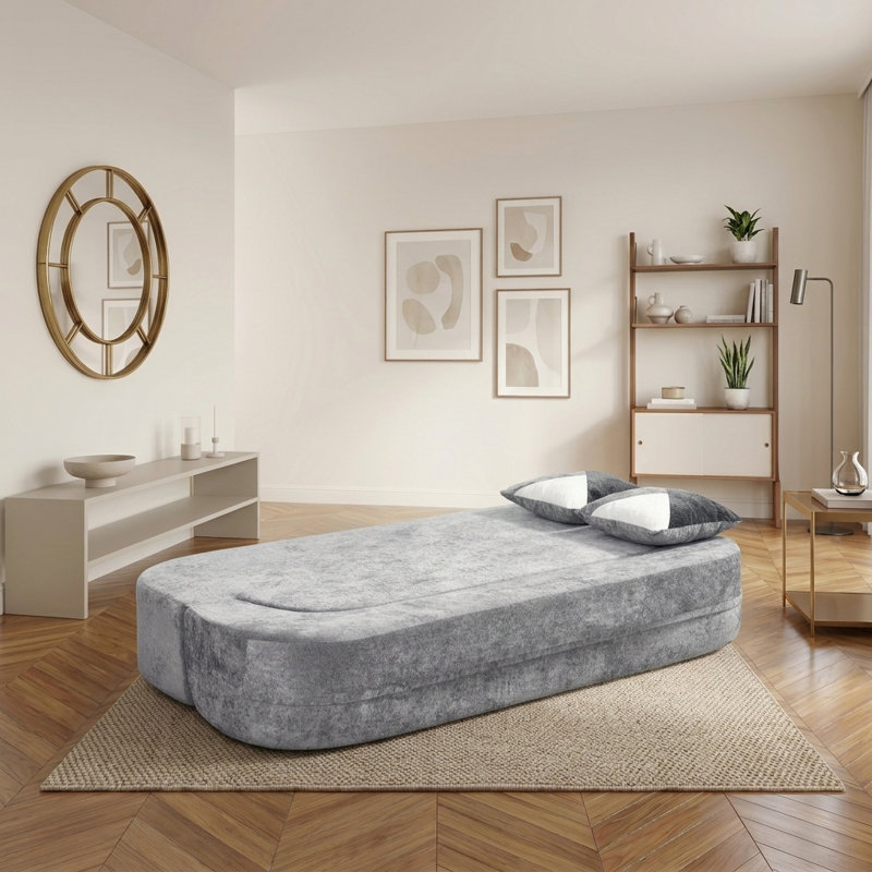Upholstered 131.5'' Sleeper Sofa, Silver+Grey