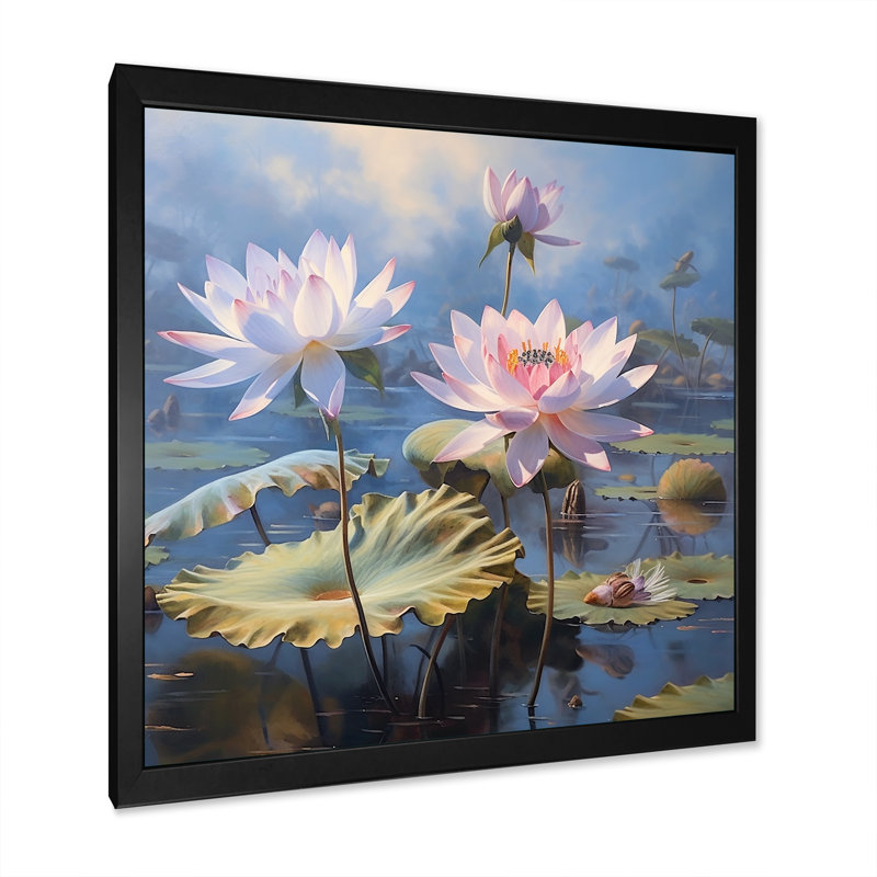 Lotus, éternelle beauté parmi les nénuphars, Cadre simple noir, H 24 po x l 24 po x P 1 po