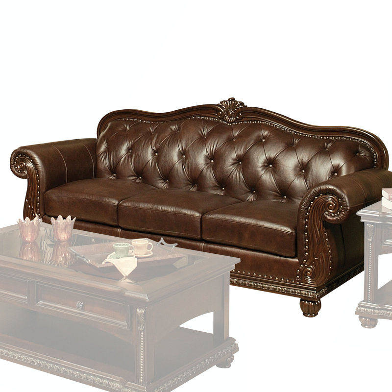 Cawthon Genuine Leather Rolled Arm Sofa, 42" H x 94" W x 37" D