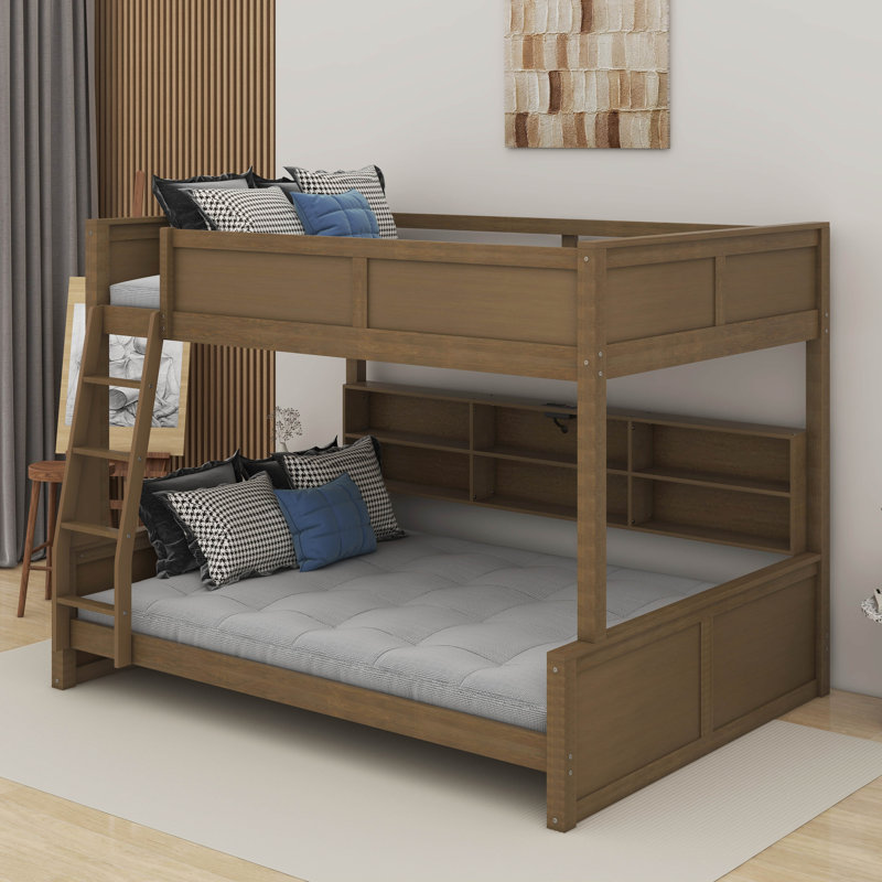 Lit superposé avec armoires de rangement et port USB, Double TG sur grand, Bois antique