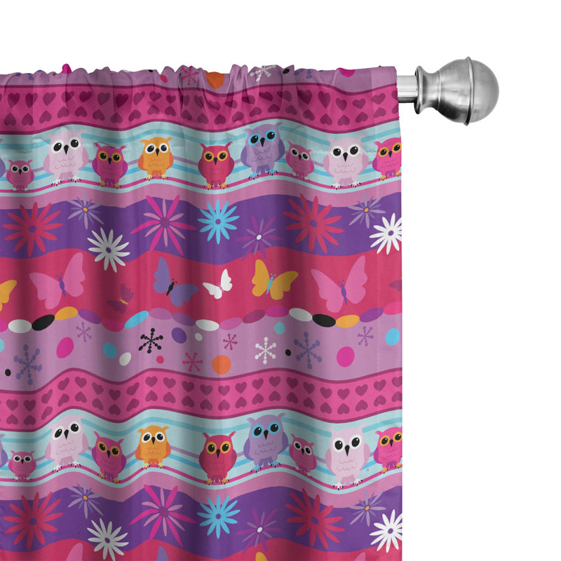 Owl Striped Semi-Sheer Rod Pocket Sliding Panel, 28" x 63"