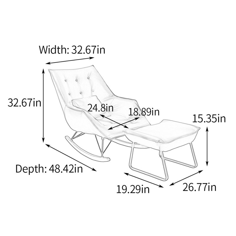 Chaise berçante simple de salon avec repose-pieds, Noir