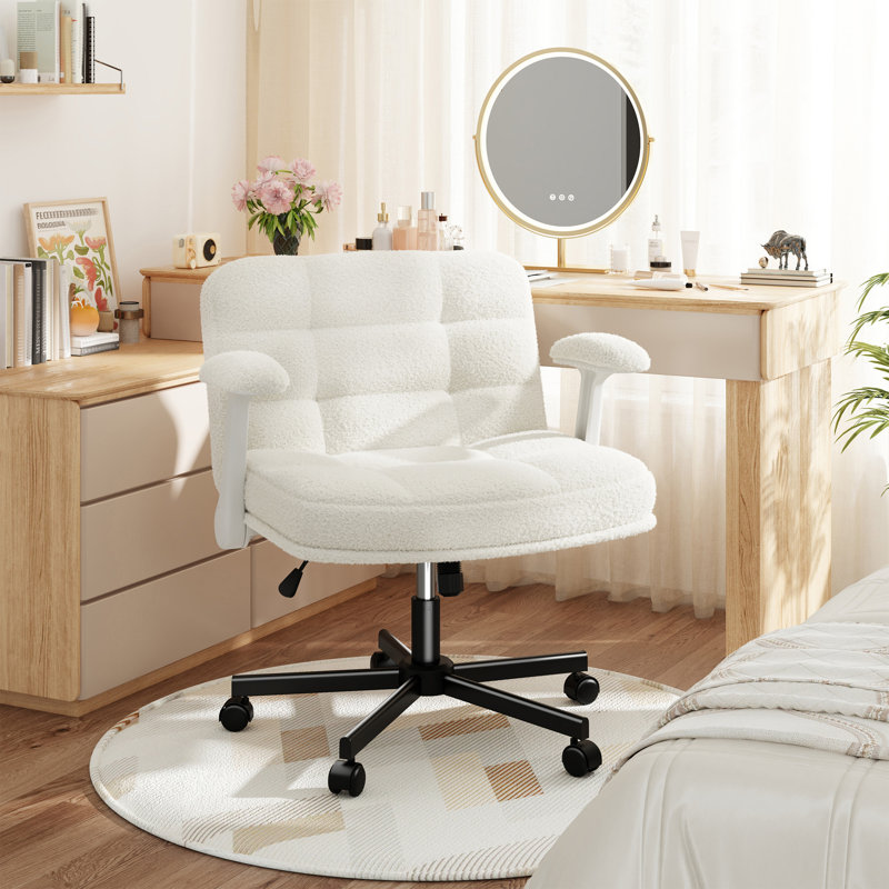 Home Office Desk Chair With Wheels And Flip-Up Arms, White