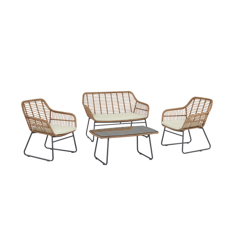 Ensemble de conversation 4 pièces brun clair et crème, Blanc