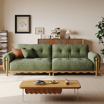 Causeuse 102,36 po en mélange de lin vert avec coussins décoratifs
