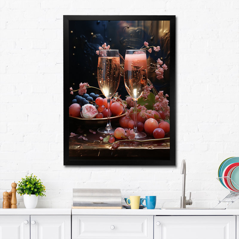Impression sur toile rose champagne champagne I, H 20 po x l 12 po x P 1 po, Cadre simple noir