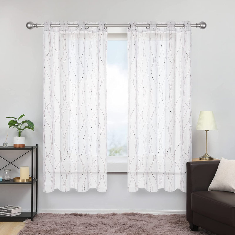 Cassien Sheer Curtain Pair, White/Red, 52" W x 54" L