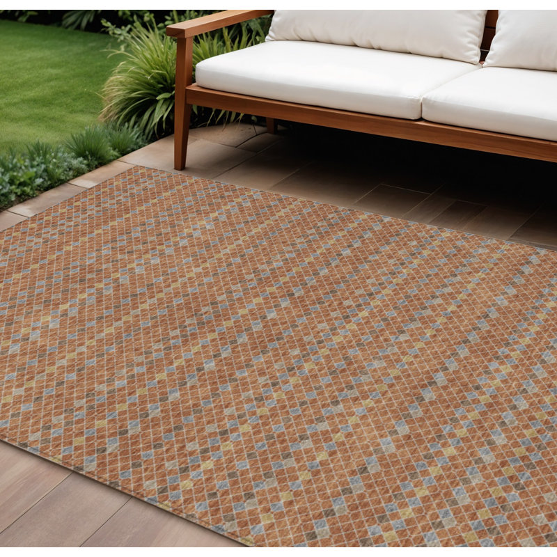 Tapis extérieur lavable rayé orange et taupe 10 pi x 14 pi